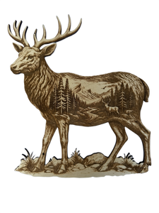 3D illusion deer laser burned into baltic birch wood