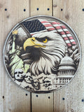 Laser-Engraved American Icons Round Plaque on 1/4" Baltic Birch Wood