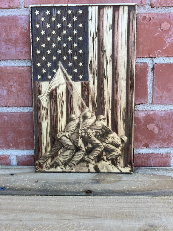 3D Illusion Laser-Engraved American Flag & Iwo Jima Memorial on 1/4