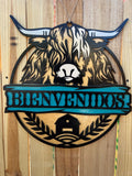 Highland Cow Welcome Sign – 18" Round