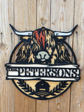 Highland Cow Welcome Sign – 18" Round (Personalizable)