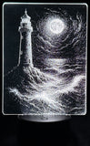 Edge‑Lit Acrylic Lamp – Lighthouse in Moonlit Storm