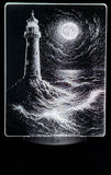 Edge‑Lit Acrylic Lamp – Lighthouse in Moonlit Storm