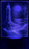 Edge‑Lit Acrylic Lamp – Lighthouse in Moonlit Storm