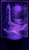 Edge‑Lit Acrylic Lamp – Lighthouse in Moonlit Storm