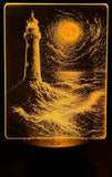 Edge‑Lit Acrylic Lamp – Lighthouse in Moonlit Storm