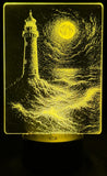 Edge‑Lit Acrylic Lamp – Lighthouse in Moonlit Storm