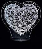 Barbed Wire Heart Edge-Lit Acrylic Lamp – Rugged Symbolism, Illuminated