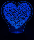 Barbed Wire Heart Edge-Lit Acrylic Lamp – Rugged Symbolism, Illuminated