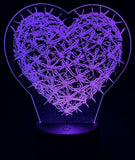 Barbed Wire Heart Edge-Lit Acrylic Lamp – Rugged Symbolism, Illuminated