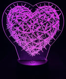 Barbed Wire Heart Edge-Lit Acrylic Lamp – Rugged Symbolism, Illuminated