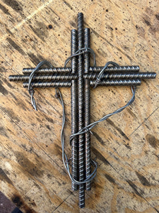 Rebar Cross with Barbed Wire